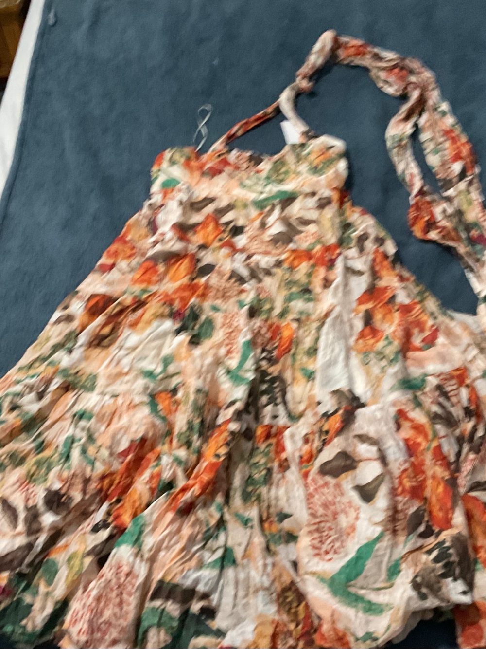 Astr Floral Multicolor Halter Sundress - Orange, Green, Brown, Cream